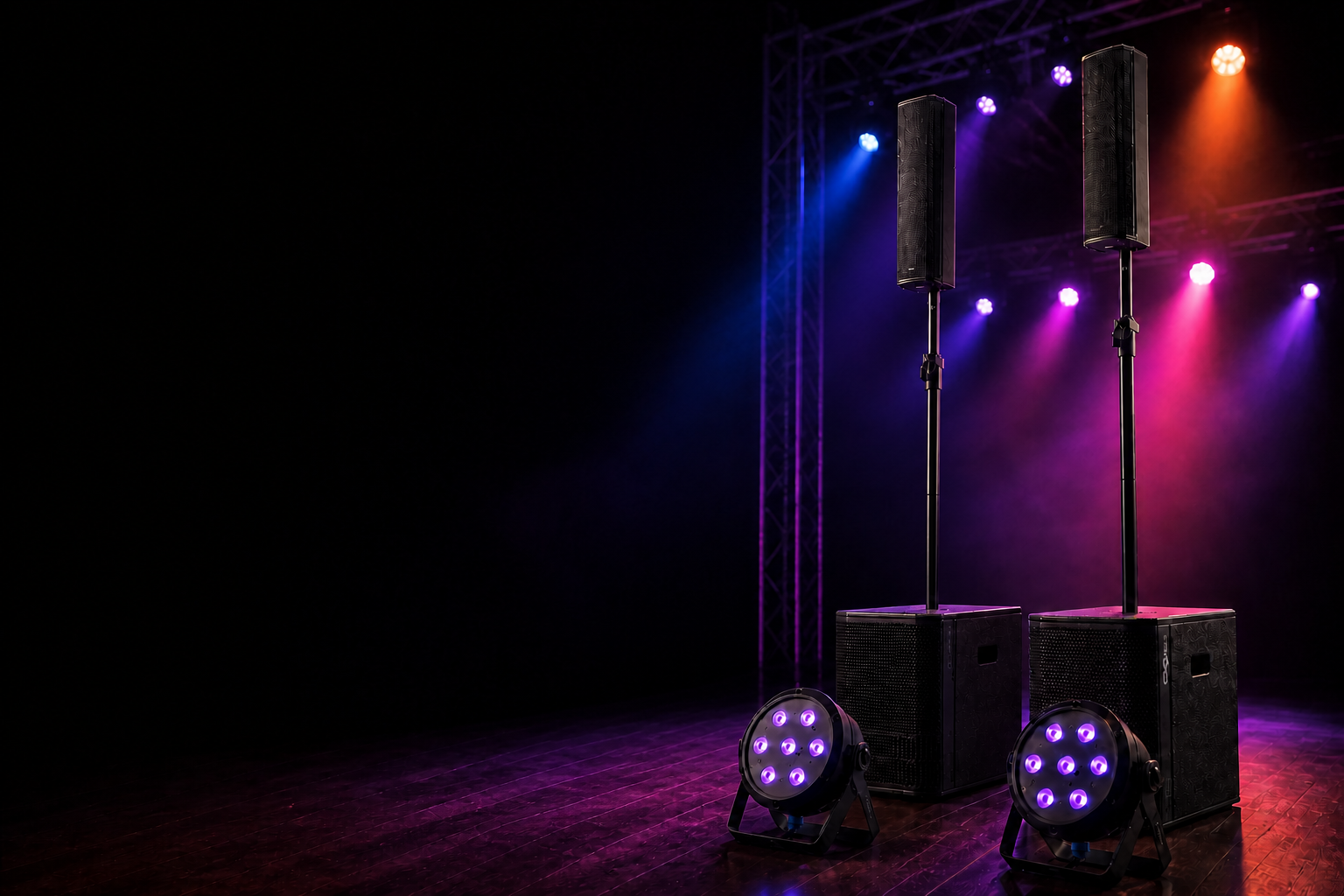 Soundanlage und LED-Lichtset in einer modernen Eventlocation