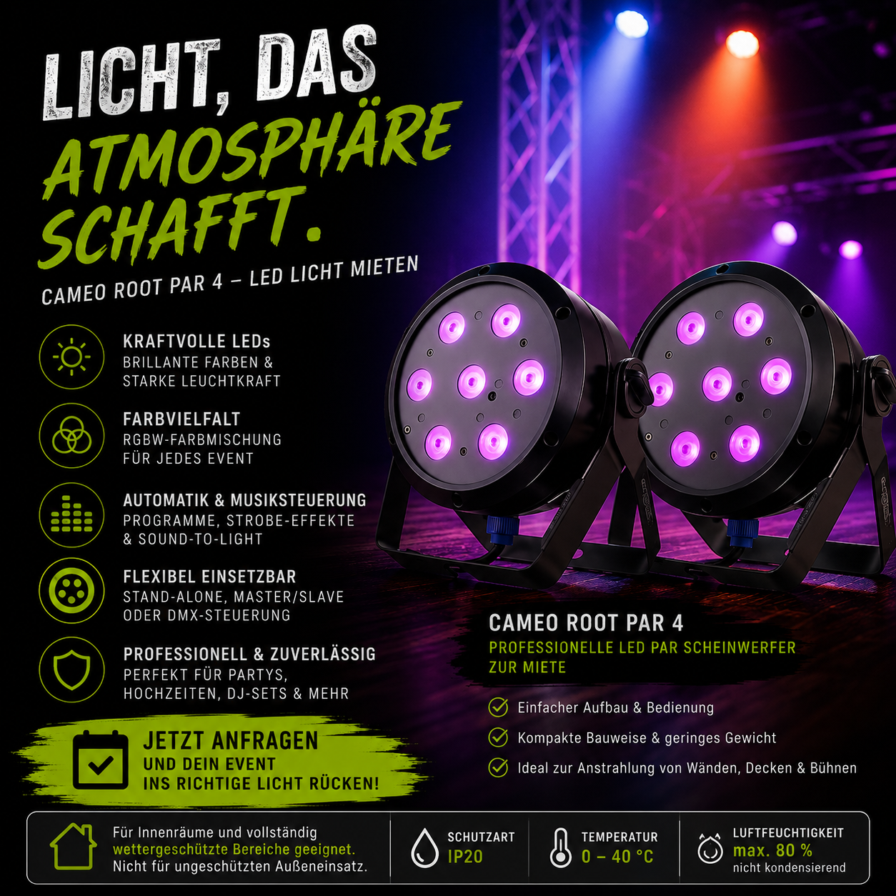 Zwei Cameo ROOT PAR 4 LED-Scheinwerfer